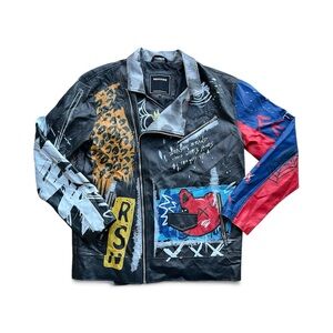 REASON All Over Mens Graffiti Flyest Black Moto Jacket XL